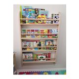 Karaköse Ahşap Montessori Kitaplık Geniş Model Yuvarlak Çıtalı 120x80x10cm Çocuk Montessori Ahşap Duvar Rafı