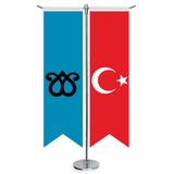 Karakoyunlu -Karakoyunlular Bayrağı ve Türkiye - Kırlangıç -Saten T direk 2li Masa Bayrağı