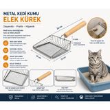 Karamel Pet Metal Kedi Kumu Elek Kürek Ahşap Saplı Paslanmaz Kum Küreği 26 cm