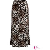 Karamel Tonlu Leopar Desenli Saten Etek - Camel