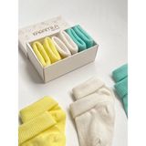 Karamila 3'lü Set Bebek Bambu Çorap -Baby Bamboo Socks - Yenidoğan Çorap - 0 - 3 Ay - Sarı - Ekru