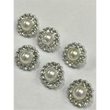 Karan Tuhafiye Taşlı Düğme/ Klasik Incili Model / Gümüş / 6 Lı Set / 1,5 cm