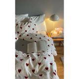 Karani Home Kalp Desen Çift Kişilik Nevresim Takımı - Beyaz - Kırmızı - 220 x 240 cm
