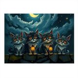 Karanlık Kedi Topluluğu Hediyelik Ahşap Tablo 25cmX 35cm