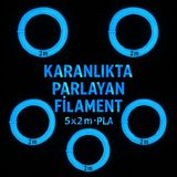 Karanlıkta Parlayan 3D Kalem Pla Filamenti 1.75MM Kalınlıkta 10 Metre (5 Adet 2 Metrelik Filament) - Fosforlu Mavi