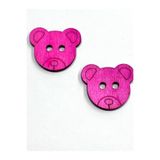 karantuhafiye Ahşap Bebek ve Çocuk Düğmesi / Ayıcık Büyük Süs Düğme / 2 li set / 4 cm / Fuşya