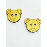 Karantuhafiye Ahşap Bebek ve Çocuk Düğmesi, Ayıcık Büyük Süs Düğme, 2'li Set, 4 cm, Sarı