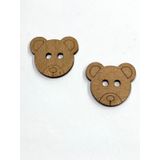 Karantuhafiye Ahşap Bebek ve Çocuk Düğmesi, Ayıcık Şekli, 2'li Set, 4 cm, Sütlü Kahve