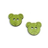 Karantuhafiye Ahşap Bebek ve Çocuk Düğmesi, Ayıcık Şekli, 2'li Set, 4 cm, Yeşil