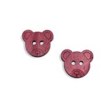 Karantuhafiye Ahşap Bebek ve Çocuk Düğmesi, Ayıcık Şekli, 4 cm, Bordo, 2'li Set