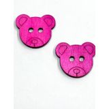 Karantuhafiye Ahşap Bebek ve Çocuk Düğmesi, Ayıcık Şekli, 4 cm, Fuşya, 2'li Set