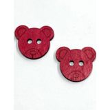 Karantuhafiye Ahşap Bebek ve Çocuk Düğmesi, Ayıcık Şekli, 4 cm, Kırmızı, 2'li Set
