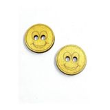 karantuhafiye Ahşap Bebek ve Çocuk Düğmesi / Gülen Yüz Büyük Süs Düğme / 2 li set / 4 cm / Sarı