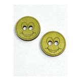 karantuhafiye Ahşap Bebek ve Çocuk Düğmesi / Gülen Yüz Büyük Süs Düğme / 2 li set / 4 cm / YEŞİL