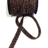 Karantuhafiye Deri Şeritli Dekoratif Bant, Işıltılı İplikli Tüylü Kenar, 2 cm, 1 Metre, Kahverengi