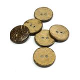 Karantuhafiye Hindistan Cevizi Kokonat Düğme, Metal Perçinli, 2 Delikli, Büyük Boy, 3 cm, 6'lı Set, Doğal Kahverengi