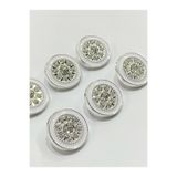 karantuhafiye Taşlı Düğme, Beyaz Mineli Gümüş Metalize, 2,5 cm, 6'lı Set