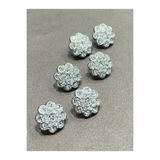 karantuhafiye Taşlı Düğme, Metalize Gümüş, 6'lı Set, 1,7 cm