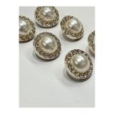 Karantuhafiye Taşlı İnci Düğme, Klasik Model, Gold, 1,7 cm, 6'lı Set