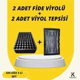 Karaoğlu Vakum Ambalaj 2 Adet Fide Viyolü + 2 Adet Viyol Tepsisi Set Fidelik Fide Yetiştirme Seti Seçimli - 104 Göz Set