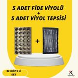 Karaoğlu Vakum Ambalaj 5 Adet Fide Viyolü + 5 Adet Viyol Tepsisi Set Fidelik Fide Yetiştirme Seti Seçimli - 32 Göz Set