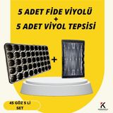 Karaoğlu Vakum Ambalaj 5 Adet Fide Viyolü + 5 Adet Viyol Tepsisi Set Fidelik Fide Yetiştirme Seti Seçimli - 45 Göz Set