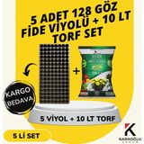 Karaoğlu Vakum Ambalaj 5 Adet Fide Viyolü+ 5 Litre Ithal Torf Seti (Seçim Yapınız) - 5 ADET 128 GÖZ FİDELİK + 10 LT İTHAL TORF