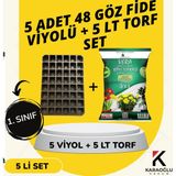 Karaoğlu Vakum Ambalaj 5 Adet Fide Viyolü+ 5 Litre Ithal Torf Seti (Seçim Yapınız) - 5 ADET 48 GÖZ FİDELİK + 5 LT İTHAL TORF