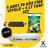 Karaoğlu Vakum Ambalaj 5 Adet Fide Viyolü+ 5 Litre Ithal Torf Seti (Seçim Yapınız) - 5 ADET 70 GÖZ FİDELİK + 5 LT İTHAL TORF