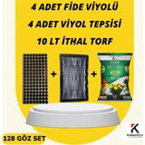 Karaoğlu Vakum Ambalaj Fide Viyolü Viyol Tepsisi Ithal Torf 4l ü Set - 128 Göz Set