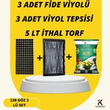 Karaoğlu Vakum Ambalaj Fide Viyolü Viyol Tepsisi Ithal Torf 5li Set Fide Yetiştirme Seti - 128 Göz Set