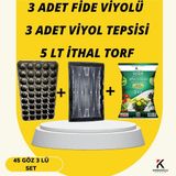 Karaoğlu Vakum Ambalaj Fide Viyolü Viyol Tepsisi Ithal Torf 5li Set Fide Yetiştirme Seti - 45 Göz Set