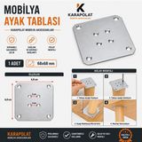 Karapolat 1 Adet Mobilya Ayak Tablası 68x68 mm Galvanizli Çelik Mobilya Ayağı Montaj Aparatı Masa Sehpa Dolap Bağlantı Plakası - 68X68MM