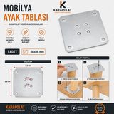 Karapolat 1 Adet Mobilya Ayak Tablası 86x86 mm Galvanizli Çelik Mobilya Ayağı Montaj Aparatı Masa Sehpa Dolap Bağlantı Plakası - 86X86MM