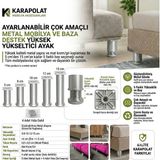 Karapolat 10 cm Ayarlanabilir Mobilya Kanepe Baza Koltuk Plastik Destek Yükseltici Ayağı Mat Krom Ayakları 4 Adet Vida Dahil - 10CM