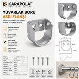 Karapolat 2 Adet Yuvarlak Boru Askı Flanşı Zamak Malzeme ile Şık Görünüm ve Güçlü Uyum - YUVARLAK İKİ DELİK