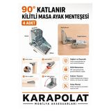 Karapolat 4 Adet 90° Katlanır Kilitli Masa Ayak Menteşesi Metalik