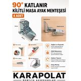 Karapolat 4 Adet 90° Katlanır, Kilitli Masa Ayak Menteşesi