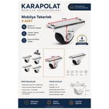 KARAPOLAT 4 Adet Mini Sabit Mobilya Tekeri Sehpa Komodin Dolap Tekerleği