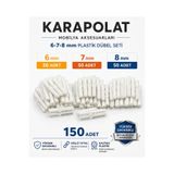 KARAPOLAT 6-7-8 mm Plastik Dübel Seti 150 Adet (50+50+50) Beyaz Duvar Dübeli Beton Tuğla Alçıpan Montaj Dübeli