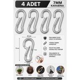 Karapolat 7 mm Karabina Yaylı Kanca Çelik Kilit Olta Kamp Malzemeleri Salıncak Anahtar ASKI
