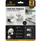 Karapolat Cam Raf Pabucu Metal Cam Raf Tutucu Etejer Kelepçesi Vidalı Krom 2 Adet