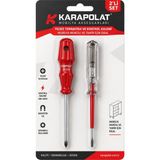 Karapolat Kontrol Kalemi ve Yıldız Tornavida 2'li Set Elektrikçi Tamirci El Aleti - Kırmızı - 2'Lİ