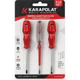 Karapolat Kontrol Kalemi Yıldız ve Düz Tornavida 3'lü Set Elektrikçi Tamirci El Aleti - Kırmızı - 3 ADET