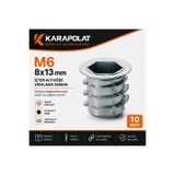 KARAPOLAT M6 8x13 mm İçten Alyan Altı Köşe Vidalama Somunu – Metal Dişli Insert Somun – Mobilya Bağlantı Elemanı – 10 Adet