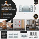 Karapolat Metal (2 Çift Takım) Mobilya Baza Koltuk Köşe Kanepe Çekyat Birleştirme Başlık Sacı Aparatı - 2x33x60mm