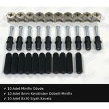Karapolat Yapı 10 Adet 8mm Kendinden Dübelli Minifix Seti + 8X30 Siyah Kavela Kolay Montajlı Mobilya Hırdavatı