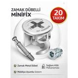 Karapolat Zamak Metal Dübelli Minifix Gövde Mil ve Dübel Seti - Mobilya ve Dolap Bağlantı Elemanı (20 Takım) - 20 ADET