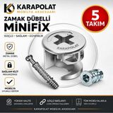 Karapolat Zamak Metal Dübelli Minifix Seti 5 Takım – Mobilya Dolap Bağlantı Elemanı, Minifix Gövde Mil ve Dübel Seti