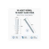 KarapolatYapı Duvar Montaj Seti 10 Adet 8mm Dübel 10 Adet 5x50 Vida